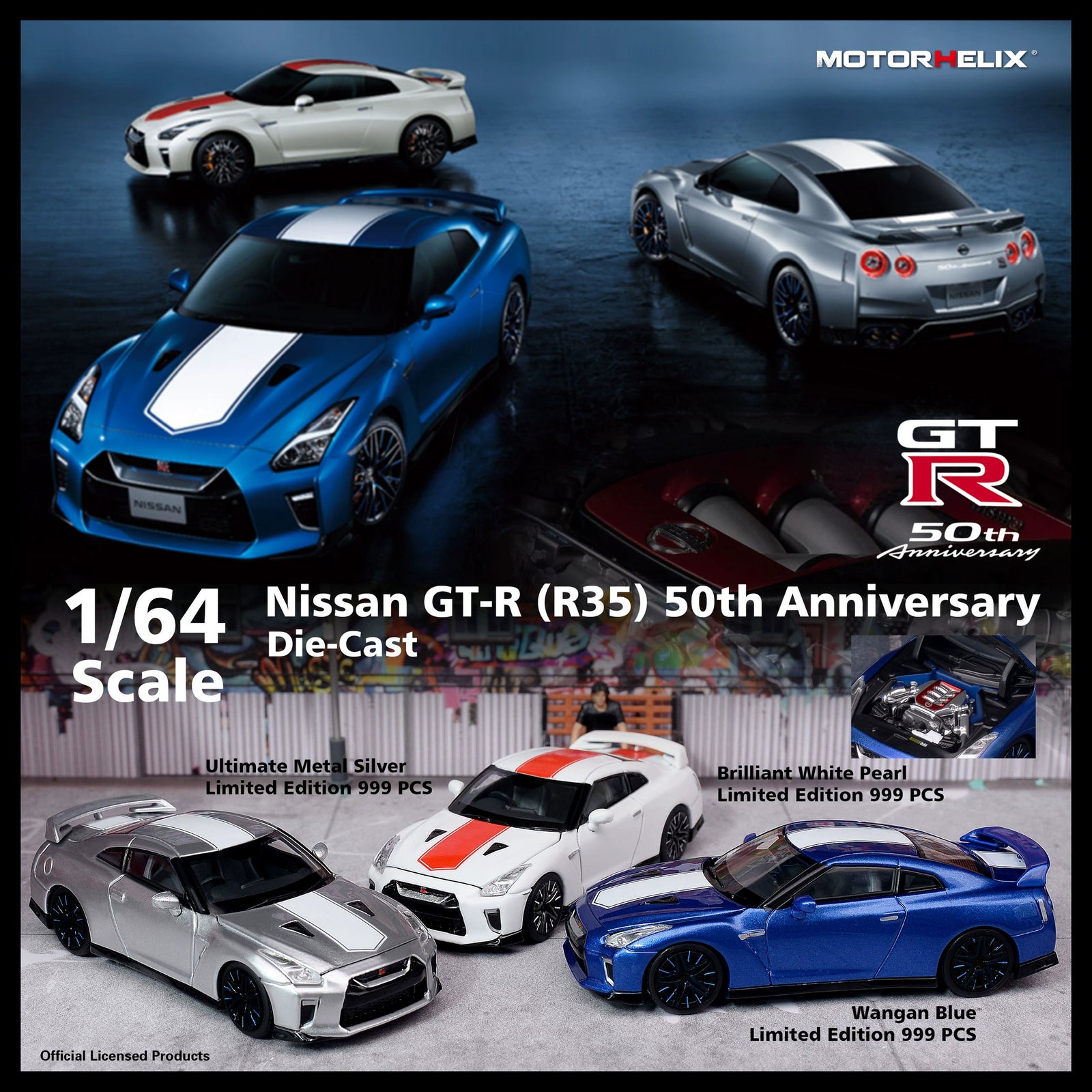 1:64 MH MOTORHELIX Nissan GT-R(R35) 50th Alloy car model