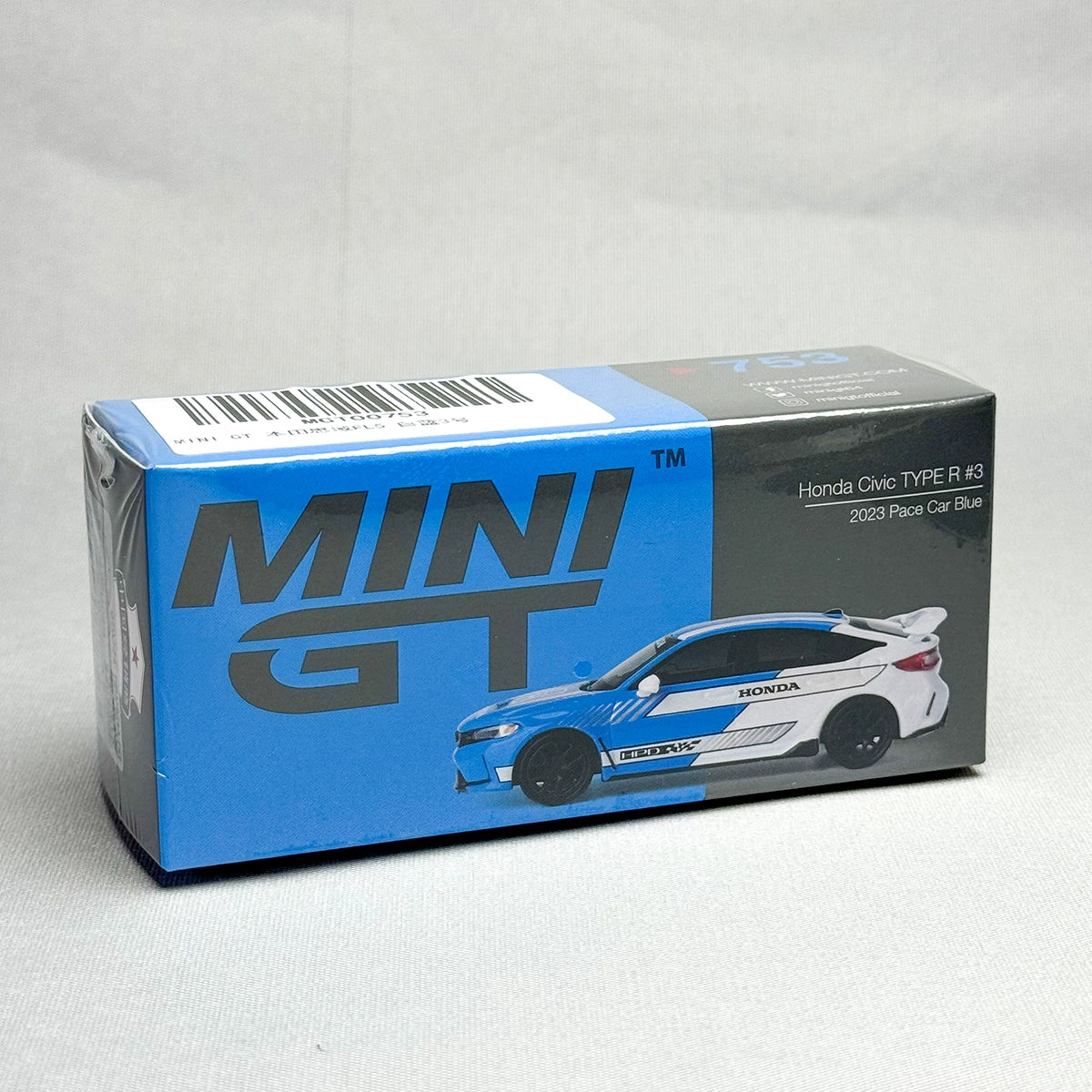 MINIGT 1:64 #753 Honda Civic Type R #3 2023 Pace Car Blue Alloy car model