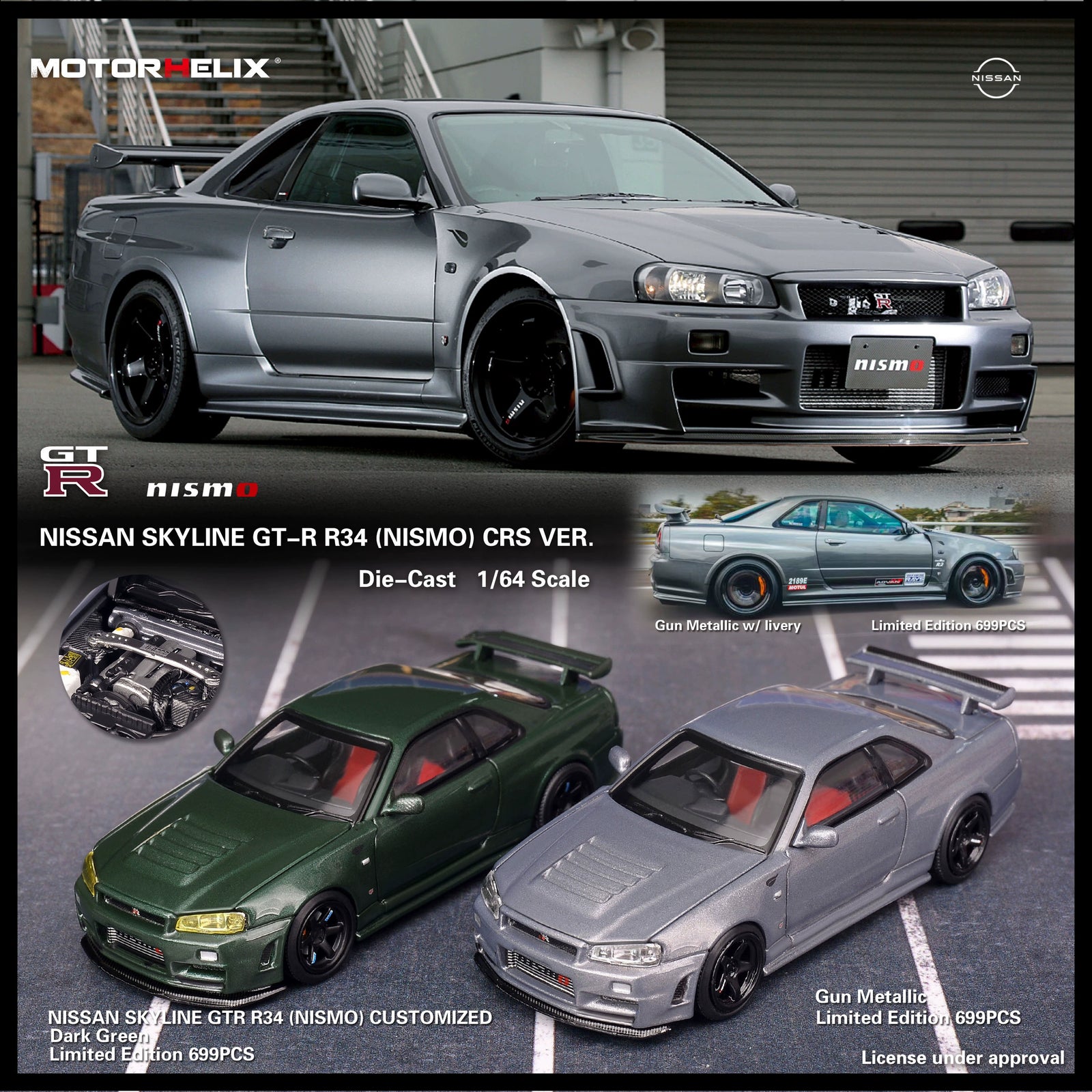 MH MOTORHELIX 1:64 Nissan GTR34 CRS VER Alloy car model